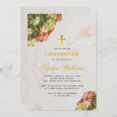 Girl Confirmation floral marble carnations Script Einladung (Vorne/Hinten)