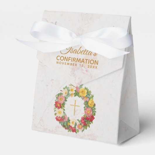 Girl Confirmation floral Marble Cross Rose Wreath Geschenkschachtel (Vorderseite)