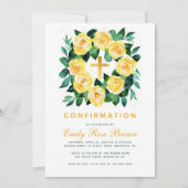 Girl Confirmation Floral Yellow Rose Wreath Script Einladung (Vorderseite)