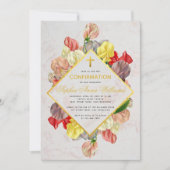 Girl Confirmation Gold Marmor Platterbsen Bläserei Einladung (Vorderseite)