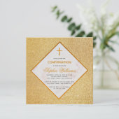 Girl Confirmation Imitats Gold Foil White Marmor Einladung (Stehend Vorderseite)