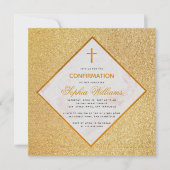 Girl Confirmation Imitats Gold Foil White Marmor Einladung (Vorderseite)
