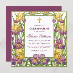 Girl Confirmation Iris Lila Gelbes Kreuz Einladung