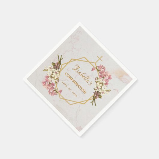 Girl Confirmation Marble Gold Pink Orchids Floral Serviette (Ecke)