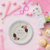 Girl Confirmation Marble Pink Camellia Floral Gold Pappteller (Party)