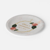 Girl Confirmation Marble Pink Camellia Floral Gold Pappteller (Schrägansicht)