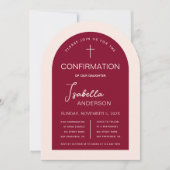 Girl Confirmation Modern Arch Pink Burgundy Einladung (Vorderseite)