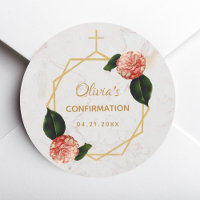 Girl Confirmation Pink Camellia Floral Gold Marmor