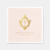 Girl Confirmation Pink Gold Cross Wappen Religious Serviette (Vorderseite)