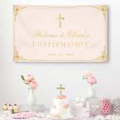 Girl Confirmation Pink Imitate Gold Cross Willkomm Banner