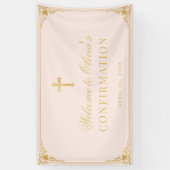 Girl Confirmation Pink Imitate Gold Cross Willkomm Banner (Vertikal)
