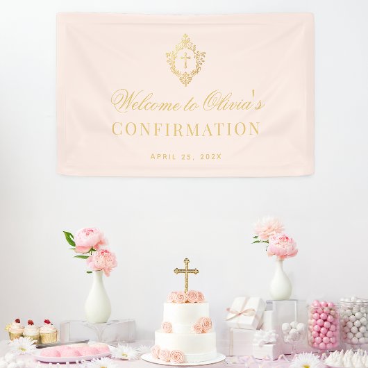 Girl Confirmation Pink Imitats Gold Wappen Calligr Banner