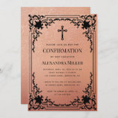 Girl Confirmation Rose Gold Vintag elegant Rosa Einladung (Vorne/Hinten)