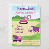 Girl Construction Birthday Invite Einladung (Vorderseite)