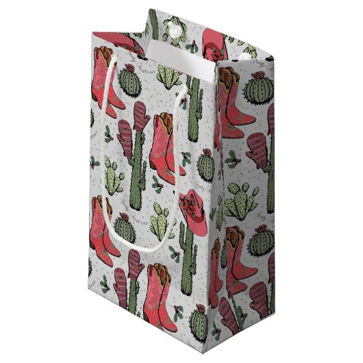 Girl Country Cowgirl Weihnachten Rosa und Grün Kleine Geschenktüte (Vorderseite Schrägansicht)