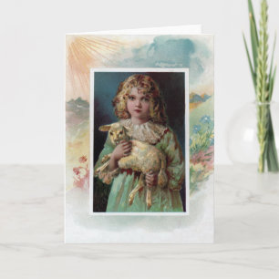 Girl Cradling Lamb Viktorianisch Ostern Feiertagskarte