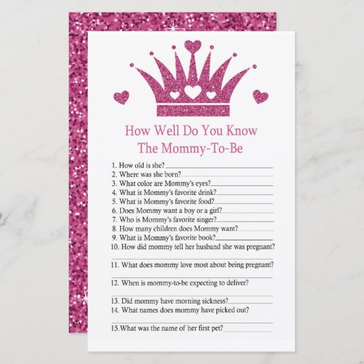 Girl Crown Wie gut kennen Sie Babydusche-Spiel (Vorne/Hinten)