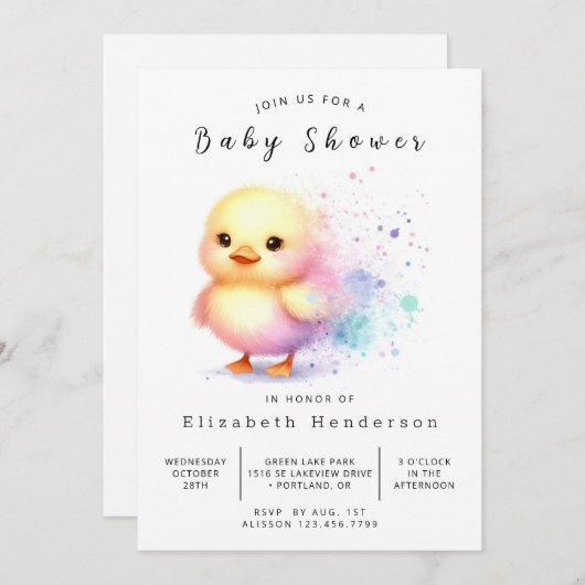Girl Custom Duck Baby Duck Einladung (Vorne/Hinten)