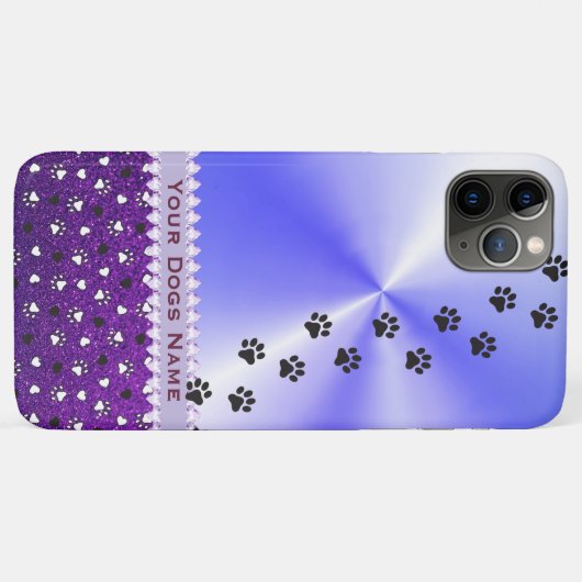 Girl Customized Dog Paw Print & Glitzer Case-Mate iPhone Hülle (Rückseite (Horizontal))