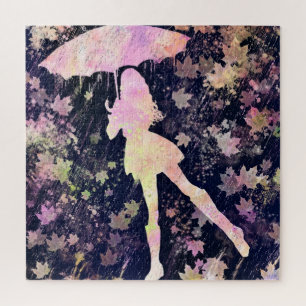 Girl Dancing in Rain Jigsaw Puzzle - Malerei