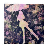 Girl Dancing in Rain Keramik Tile Fliese (Vorderseite)