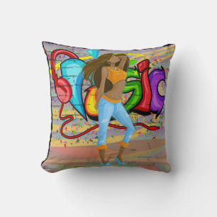 Girl Dancing Music Graffiti Wall Hintergrund 2 Kissen