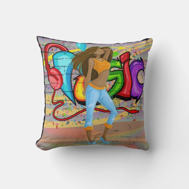 Girl Dancing Music Graffiti Wall Hintergrund 2 Kissen (Vorderseite)