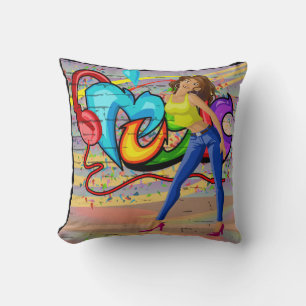 Girl Dancing Music Graffiti Wall Hintergrund 3 Kissen