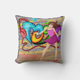 Girl Dancing Music Graffiti Wall Hintergrund 4 Kissen