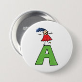 Girl Dancing on Green Letter A Fun Alphabet Button (Vorne & Hinten)
