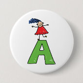 Girl Dancing on Green Letter A Fun Alphabet Button (Vorderseite)