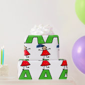 Girl Dancing on Green Letter A Fun Alphabet Geschenkpapier