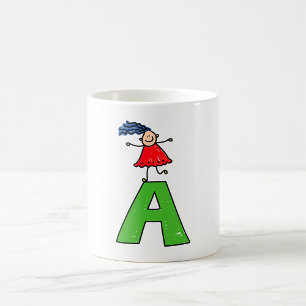 Girl Dancing on Green Letter A Fun Alphabet Kaffeetasse