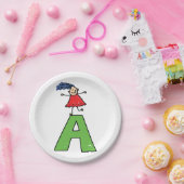 Girl Dancing on Green Letter A Fun Alphabet Pappteller (Party)