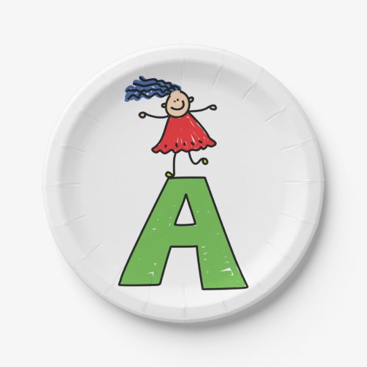 Girl Dancing on Green Letter A Fun Alphabet Pappteller (Vorderseite)