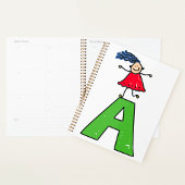 Girl Dancing on Green Letter A Fun Alphabet Planer