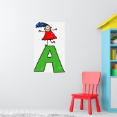 Girl Dancing on Green Letter A Fun Alphabet Poster