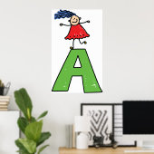 Girl Dancing on Green Letter A Fun Alphabet Poster (Heimbüro)