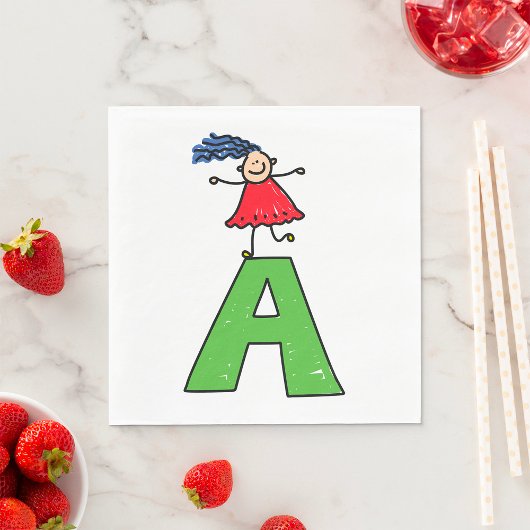 Girl Dancing on Green Letter A Fun Alphabet Serviette