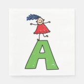 Girl Dancing on Green Letter A Fun Alphabet Serviette (Vorderseite)