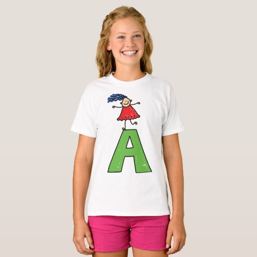 Girl Dancing on Green Letter A Fun Alphabet T-Shirt (Vorne ganz)