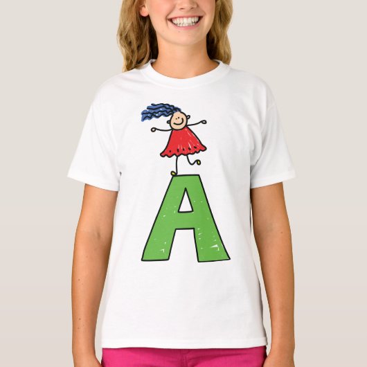 Girl Dancing on Green Letter A Fun Alphabet T-Shirt (Vorderseite)