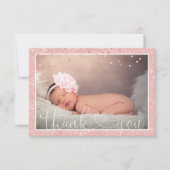 Girl DANK YOU Pink Glitzer Baby Shower | FOTO Ankündigung (Vorderseite)