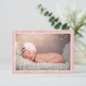 Girl DANK YOU Pink Glitzer Baby Shower | FOTO Ankündigung (Stehend Vorderseite)