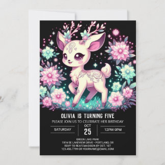 Girl Deer Digital Geburtstag Einladung