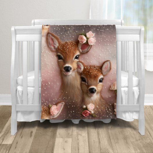 Girl Deer Floral Pearl Fleecedecke