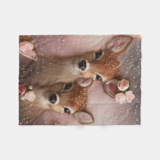 Girl Deer Floral Pearl Fleecedecke (Vorderseite (Horizontal))