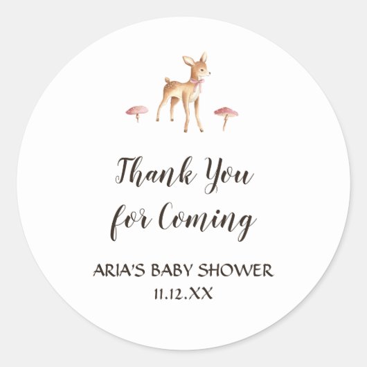 Girl Deer on White Baby Dusche Gefallen Runder Aufkleber (Vorderseite)