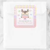 Girl Deer Pink und Lila Kids Buchzeichen Quadratischer Aufkleber (Tasche)
