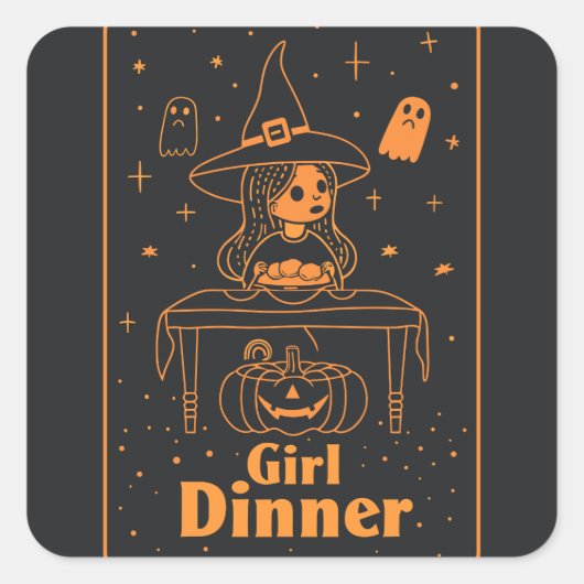 Girl-Dinner | ExDesigner | Halloween Quadratischer Aufkleber (Vorderseite)